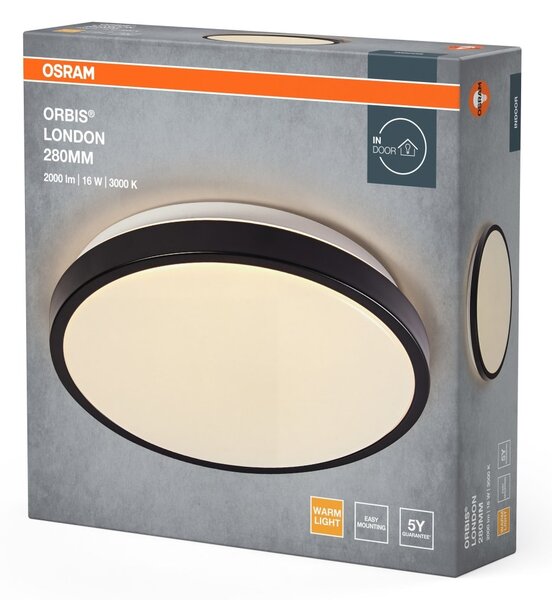 LED stropní svítidlo černé 16 W LONDON 280 mm, telá bílá OSRAM