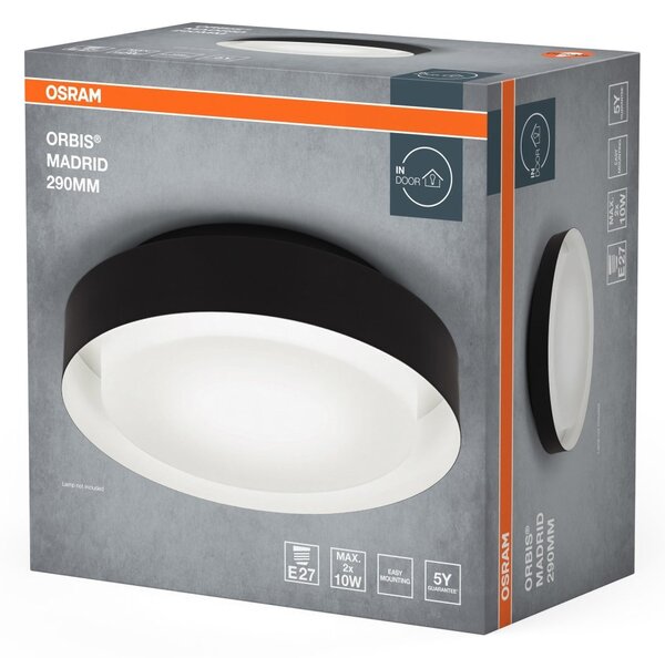 LED stropní svítidlo černé E27 ORBIS MADRID 290 mm OSRAM