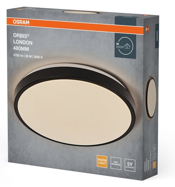 LED stropní svítidlo černé 36 W LONDON 480 mm, telá bílá OSRAM