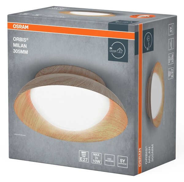LED stropní svítidlo dřevěné E27 ORBIS MILAN 305mm OSRAM