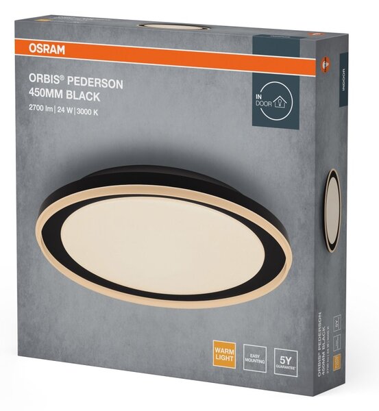 Černé LED stropní svítidlo 450 mm ORBIS, teplá bílá OSRAM