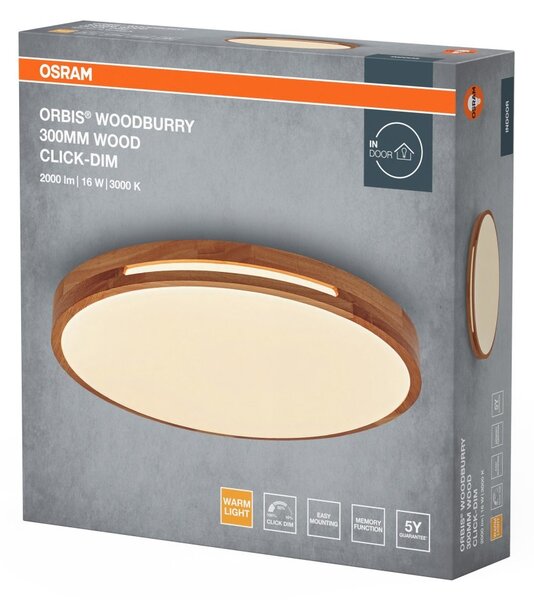 Dřevěné LED stropní svítidlo 300 mm ORBIS, teplá bílá OSRAM