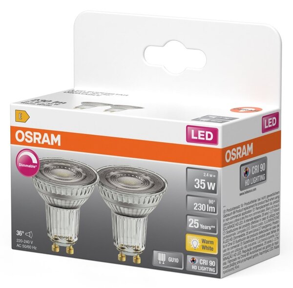 2 ks reflektorová LED žárovka SUPERSTARU10 3.4W teplá bílá OSRAM