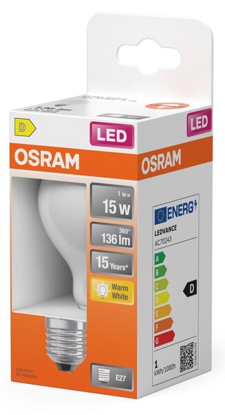 Matná LED žárovka E27 1,5 W CLASSIC A, teplá bílá OSRAM