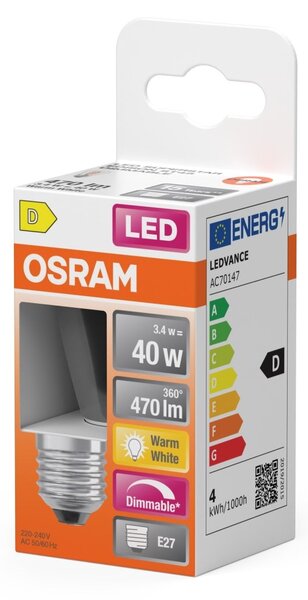 Stmívatelná průhledná LED žárovka E27 4,8 W EDISON, teplá bílá OSRAM