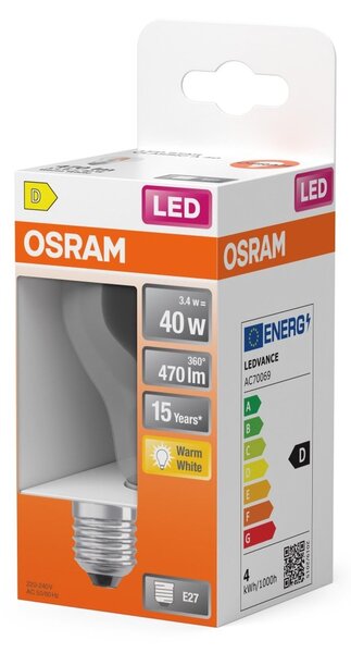 Klasická průhledná LED žárovka E27 4 W STAR, teplá bílá OSRAM