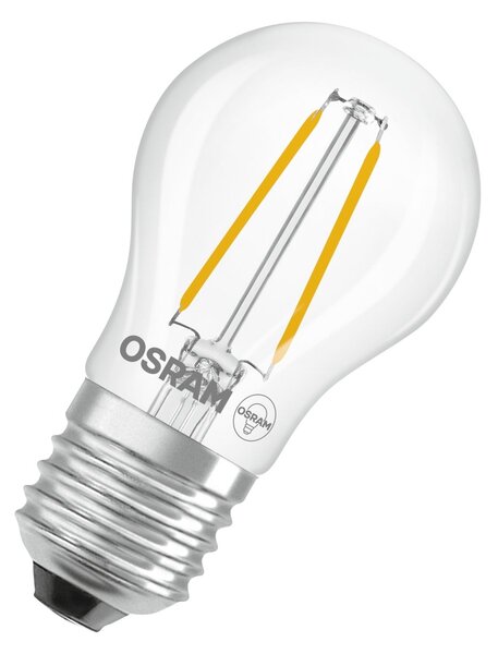 Průhledná mini LED žárovka E27 2,5 W CLASSIC P, teplá bílá OSRAM