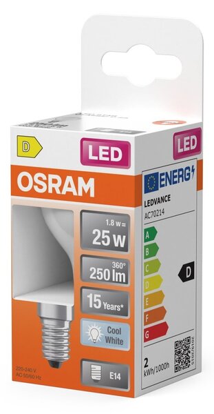 Matná mini LED žárovka E14 2,5 W CLASSIC P, studená bílá OSRAM