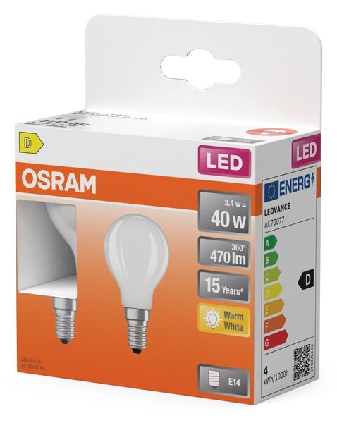 2 ks matná LED žárovka E14 4 W STAR CLASSIC teplá bílá OSRAM
