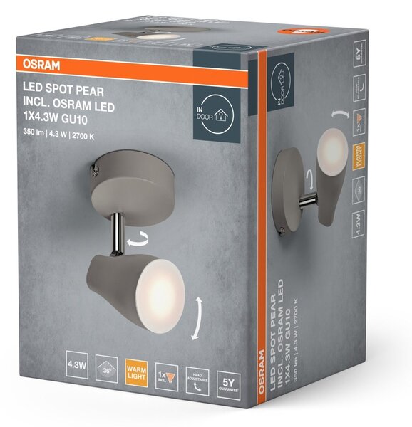 LED stropní svítidlo šedé SPOT PEAR 4.3 W, teplá bílá OSRAM