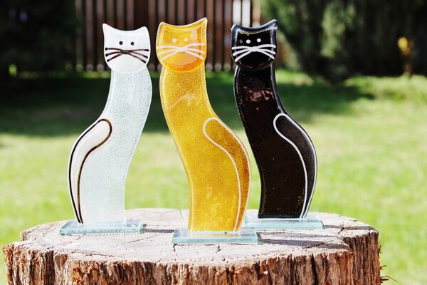 BDK-GLASS Skleněná dekorativní kočka "F" - ambrová