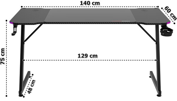 TZB Herní stůl SHADOW GAMER 2.0 140 cm LED RGB černý