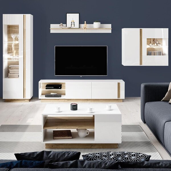 ARCO | šatní skříň 220 se zrcadlem | 220 cm | PUSH OPEN | bílá mat/lesk/dub grandson