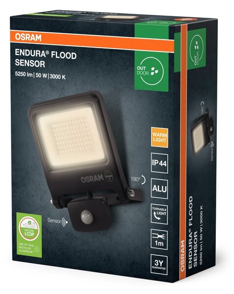 Venkovní reflektor ENDURA OSRAM 50 W se senzorem, teplá bílá