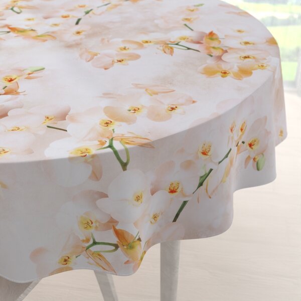 Biante Teflonový kulatý ubrus TF-045 Orchideje na béžovém Ø 50 cm