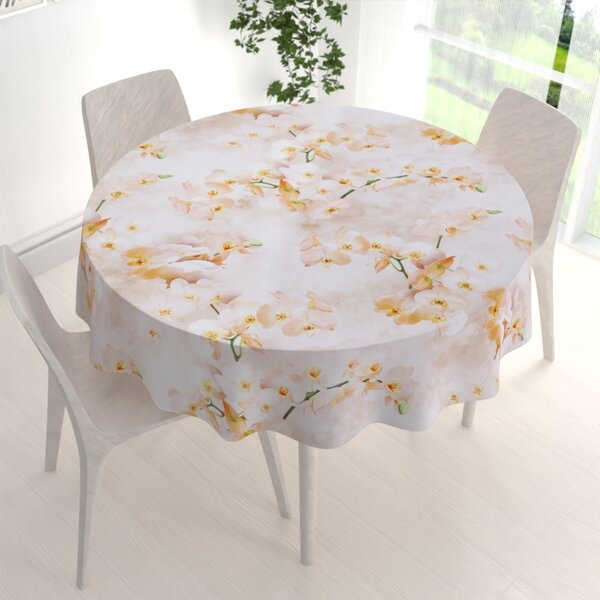 Biante Teflonový kulatý ubrus TF-045 Orchideje na béžovém Ø 50 cm
