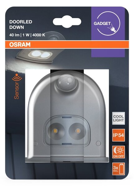 Šedé venkovní nástěnné LED světlo DOOR DOWN IP54 se senzorem OSRAM