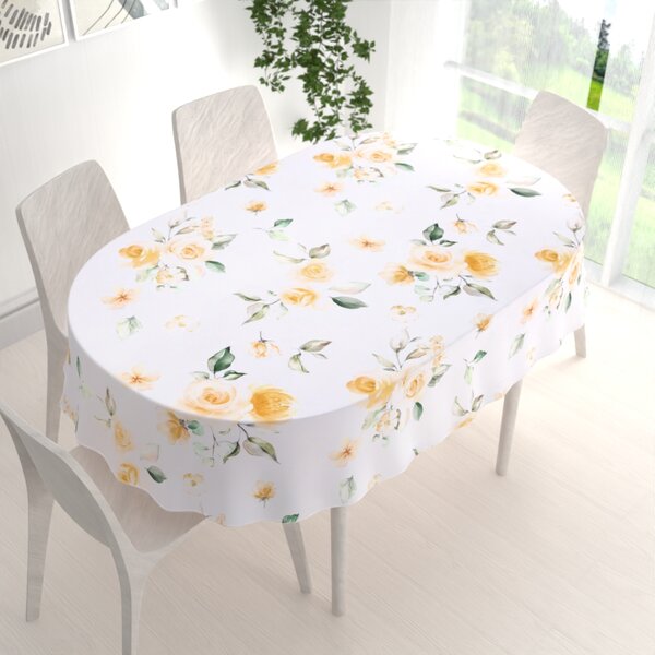 Biante Teflonový oválný ubrus TF-043 Žluté růže na bílém 50x100 cm