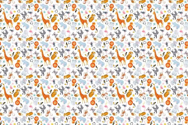 DIMEX | Vliesová fototapeta Safari vzor MS-5-1485 | 375 x 250 cm| modrá, bílá, oranžová, růžová