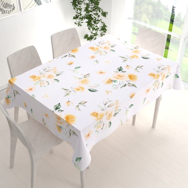 Biante Teflonový obdélníkový ubrus TF-043 Žluté růže na bílém 50x100 cm