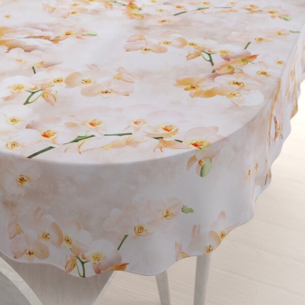 Biante Teflonový oválný ubrus TF-045 Orchideje na béžovém 50x100 cm