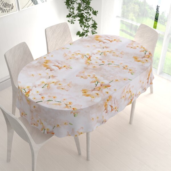 Biante Teflonový oválný ubrus TF-045 Orchideje na béžovém 50x100 cm