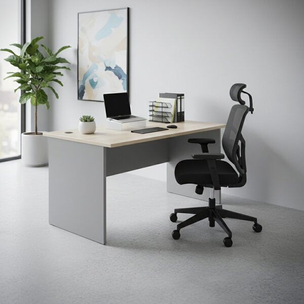 Stůl SimpleOffice 140 x 80 cm, dub světlý / šedá