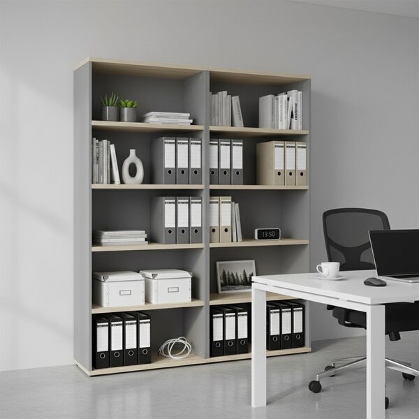 Vysoká skříň SimpleOffice 80 x 40 x 180 cm, dub světlý / šedá