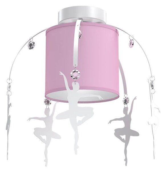 Dětské stropní svítidlo Baletnica white, 1x růžové textilní stínítko, w
