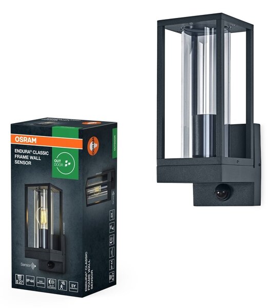 Rámované nástěnné svítidlo Endura Classic se senzorem, IP54, tmavě šedé