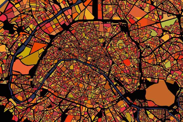DIMEX | Vliesová fototapeta Mapa Paříže MS-5-1518 | 375 x 250 cm| červená, žlutá, oranžová