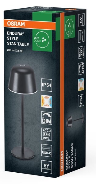 Dekorativní stolní svítidlo Endura Style, CCT, USB, tmavě šedé