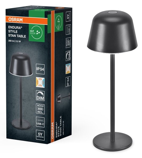 Dekorativní stolní svítidlo Endura Style, CCT, USB, tmavě šedé