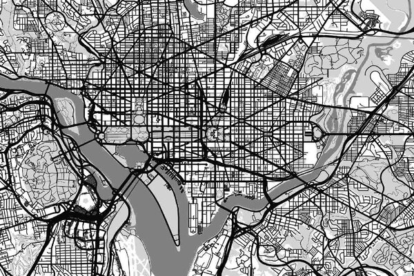 DIMEX | Vliesová fototapeta Mapa Washingtonu D.C. MS-5-1522 | 375 x 250 cm| bílá, černá