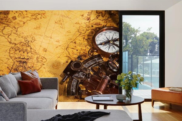 DIMEX | Vliesová fototapeta Stará mapa MS-5-1528 | 375 x 250 cm| černá, žlutá, hnědá