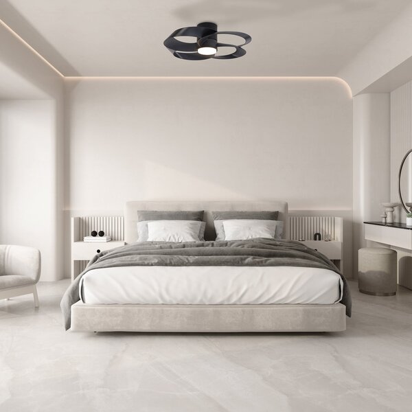 Stropní ventilátor Rose LED, černý, DC, tichý, CCT – Mantra Mantra Iluminación, Rose, stmívatelné, Černá, Obývací pokoj, Plast, Moderní