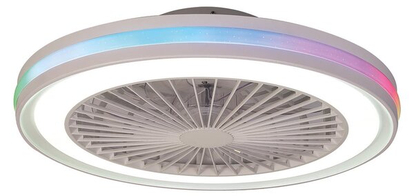 Herní stropní ventilátor s LED osvětlením, bílý, DC, tichý, CCT RGB – Mantra Mantra Iluminación, Gamer, stmívatelné, Bílá, Obývací pokoj, Plast, Moderní