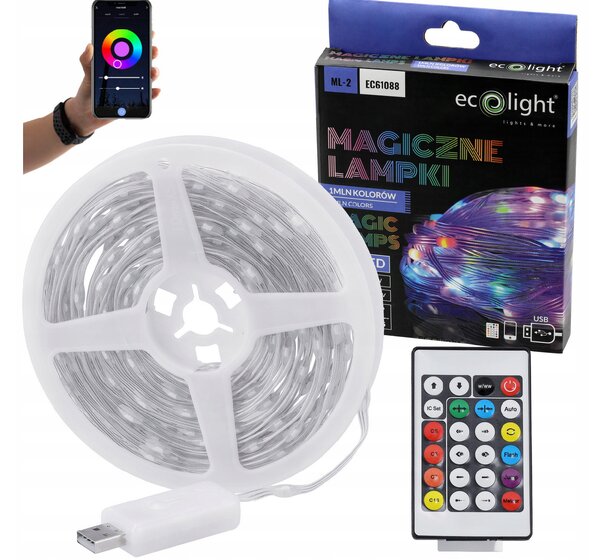 ECOLIGHT Osvětlení vánočního stromku IP65 RGB LED pásek 10m 200led