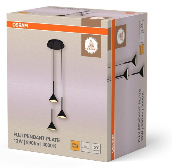 Decor Fuji závěsné svítidlo 3x LED 13 W, Teplá bílá 3000 K, černé, Ø290 mm