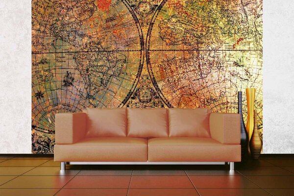 DIMEX | Vliesová fototapeta Mapa na rezavé desce MS-5-1537 | 375 x 250 cm| zelená, žlutá, oranžová, hnědá