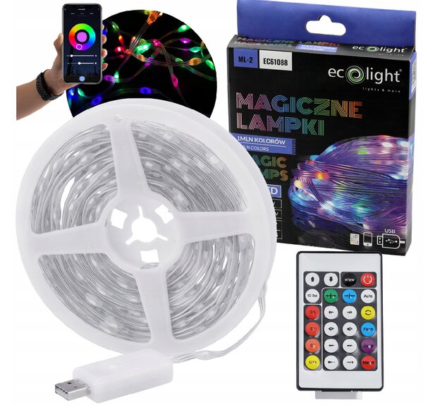 ECOLIGHT Osvětlení vánočního stromku IP65 RGB LED pásek 10m 200led