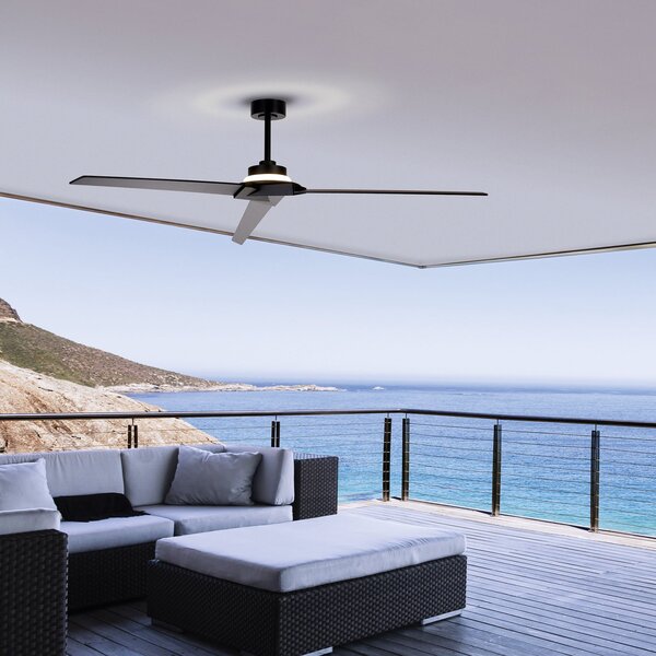 Stropní ventilátor Brisa LED, černý/dřevěný, DC, tichý – Mantra Mantra Iluminación, Brisa, stmívatelné, Černá, Koupelna, Dřevo, Moderní