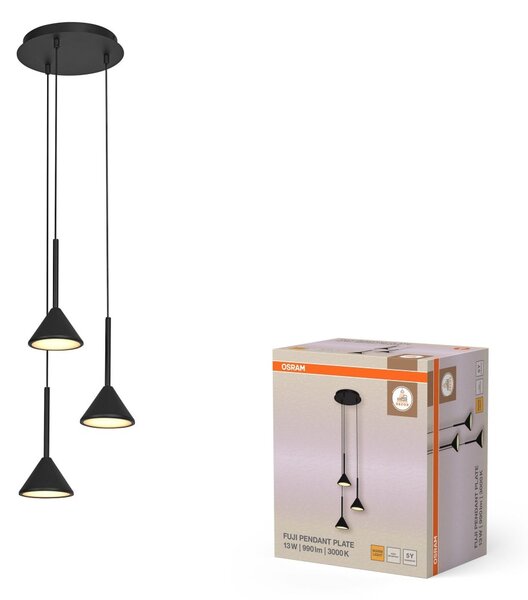Decor Fuji závěsné svítidlo 3x LED 13 W, Teplá bílá 3000 K, černé, Ø290 mm