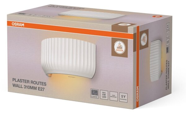 Dekorativní bílé nástěnné svítidlo 1xE27, plášť ze sádry, 308 mm