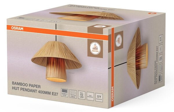 Dekorativní Bamboo Paper Hut Závěsné svítidlo 280 mm, E27, Brown