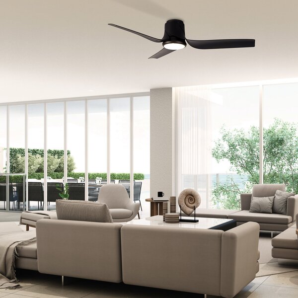Stropní ventilátor Ushuaia s LED osvětlením, černý, DC, tichý, CCT – Mantra Mantra Iluminación, Ushuaia, stmívatelné, Černá, Obývací pokoj, Plast, Moderní
