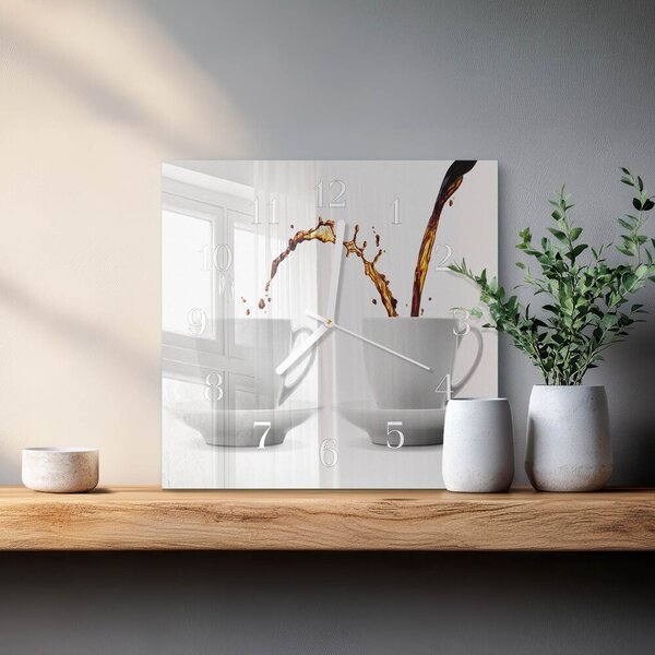 Skleněné hodiny Šálky kávy zskb-30x30-00059924