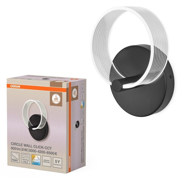 Dekorativní černé nástěnné svítidlo 8 W Laditelná bílá 160 mm