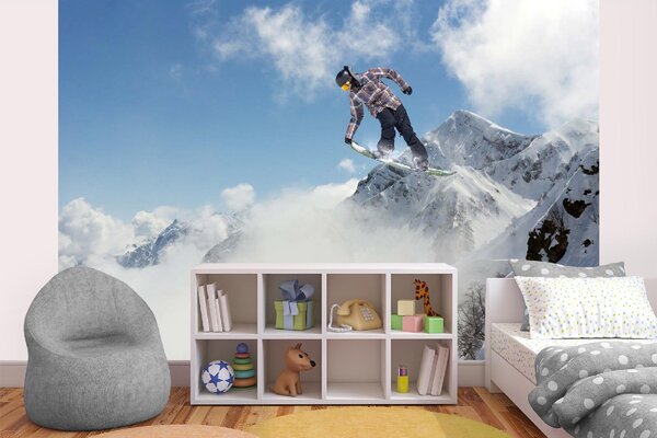 DIMEX | Vliesová fototapeta Snowboardista MS-5-1572 | 375 x 250 cm| modrá, bílá