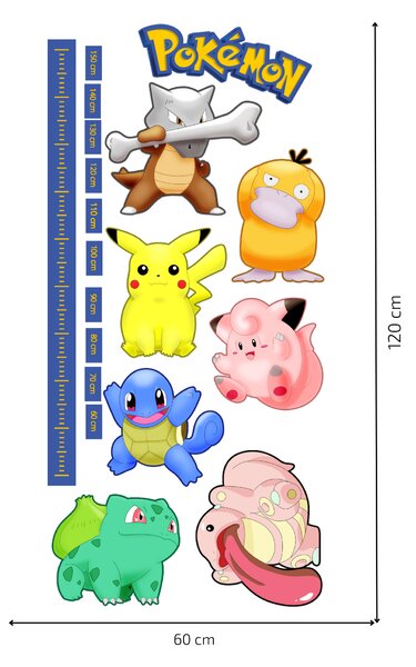 PIPPER. Textilní samolepka na zeď "Dětský metr - Pokemón"